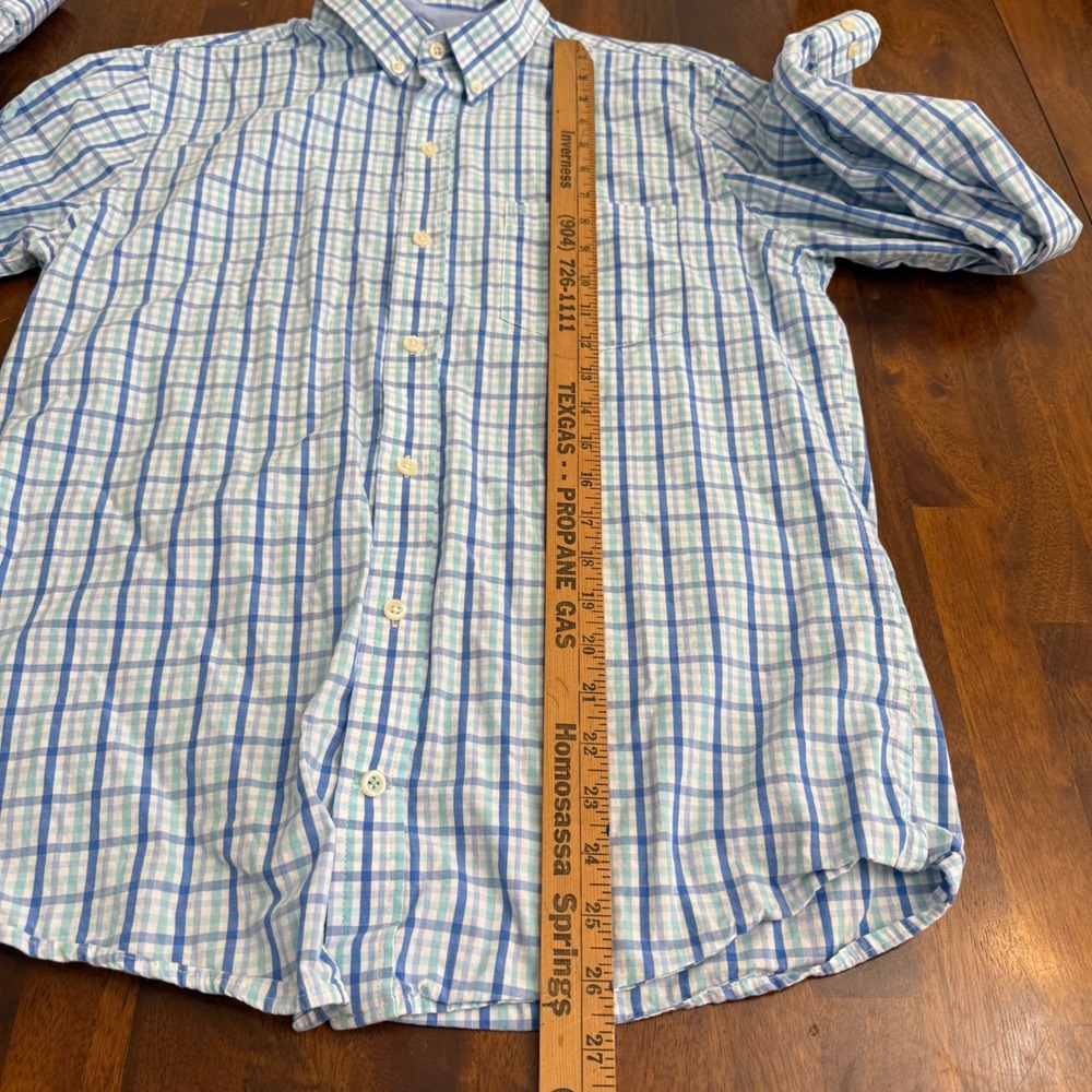IZOD Mens Slim Fit Plaid Button Down Shirt Blue Teal White Cotton Size M - Picture 5 of 7